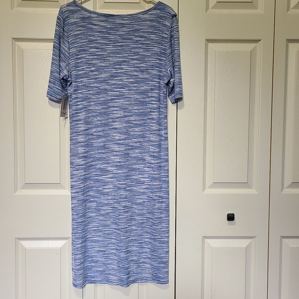 Blue & Cream Patterned Short Sleeve Knee Length Casual Knit Pencil Dress 2XL NWT - Picture 5 of 5